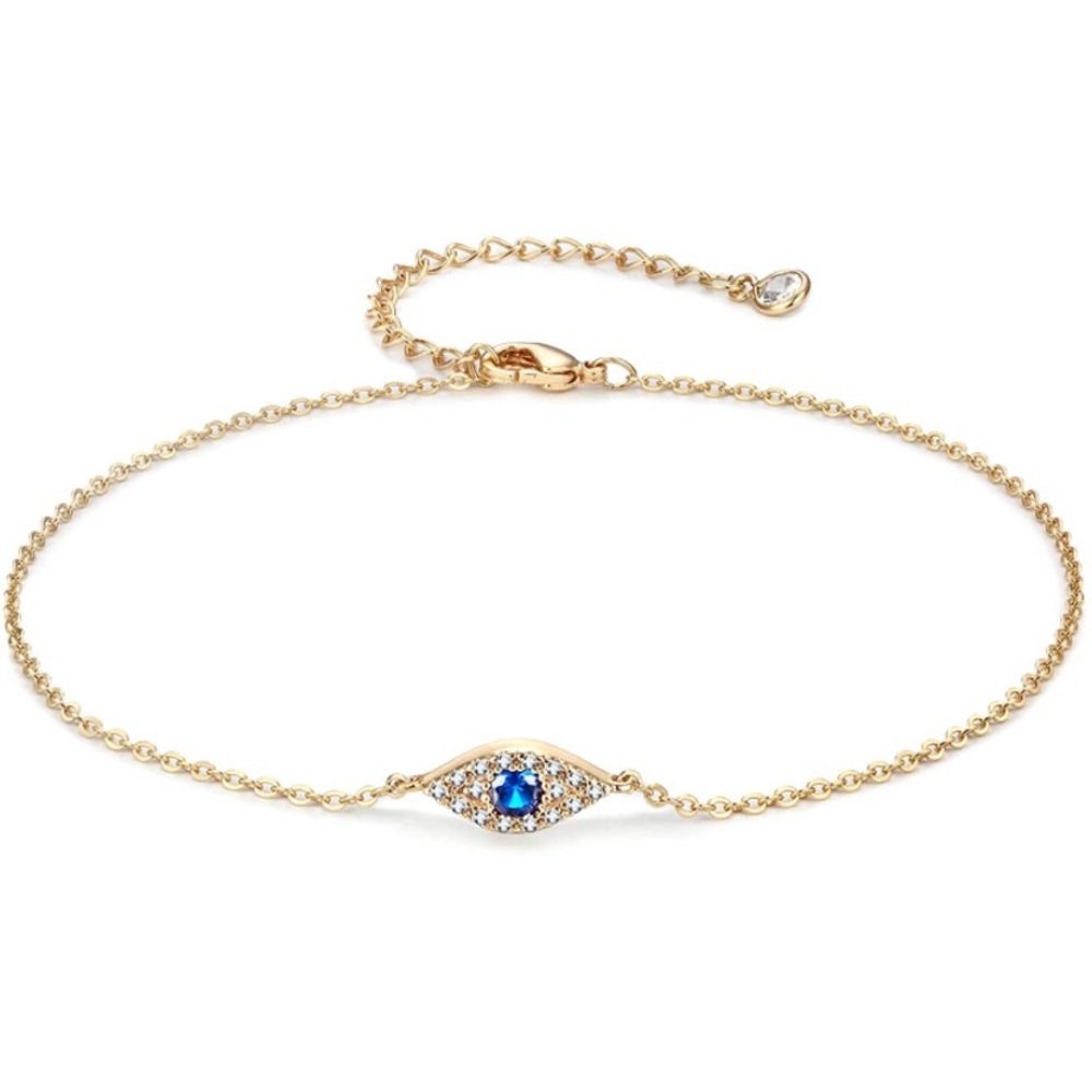 Ankle Bracelet,14K Gold Plated Tiny Bead Evil Eye